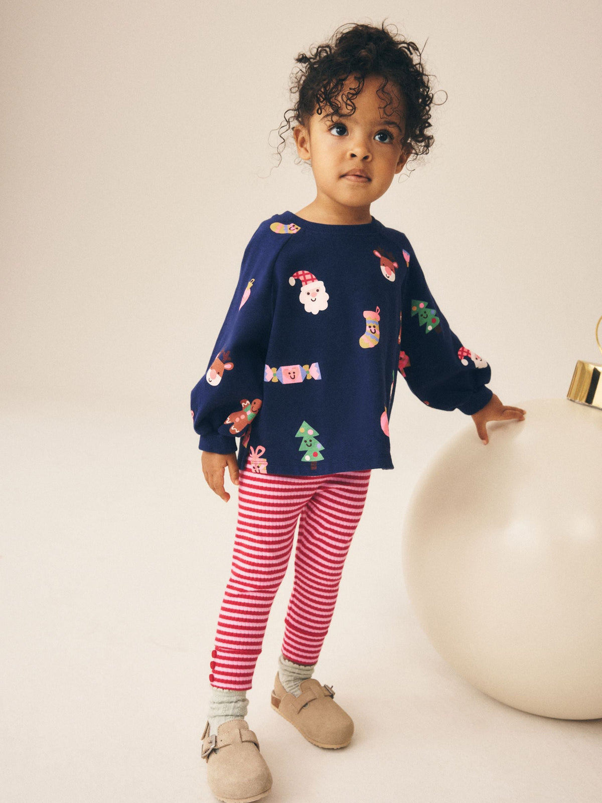 Navy Christmas Long Sleeve Ribbed Raglan Top and Leggings Set (3mths-7yrs) - image 1