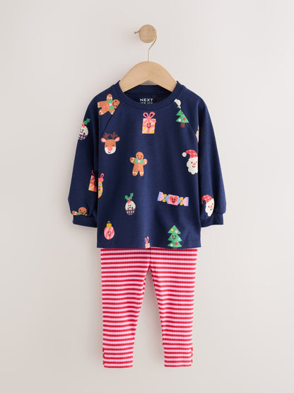 Navy Christmas Long Sleeve Ribbed Raglan Top and Leggings Set (3mths-7yrs) - image 5