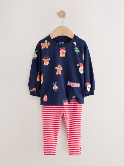Navy Christmas Long Sleeve Ribbed Raglan Top and Leggings Set (3mths-7yrs) - image 6