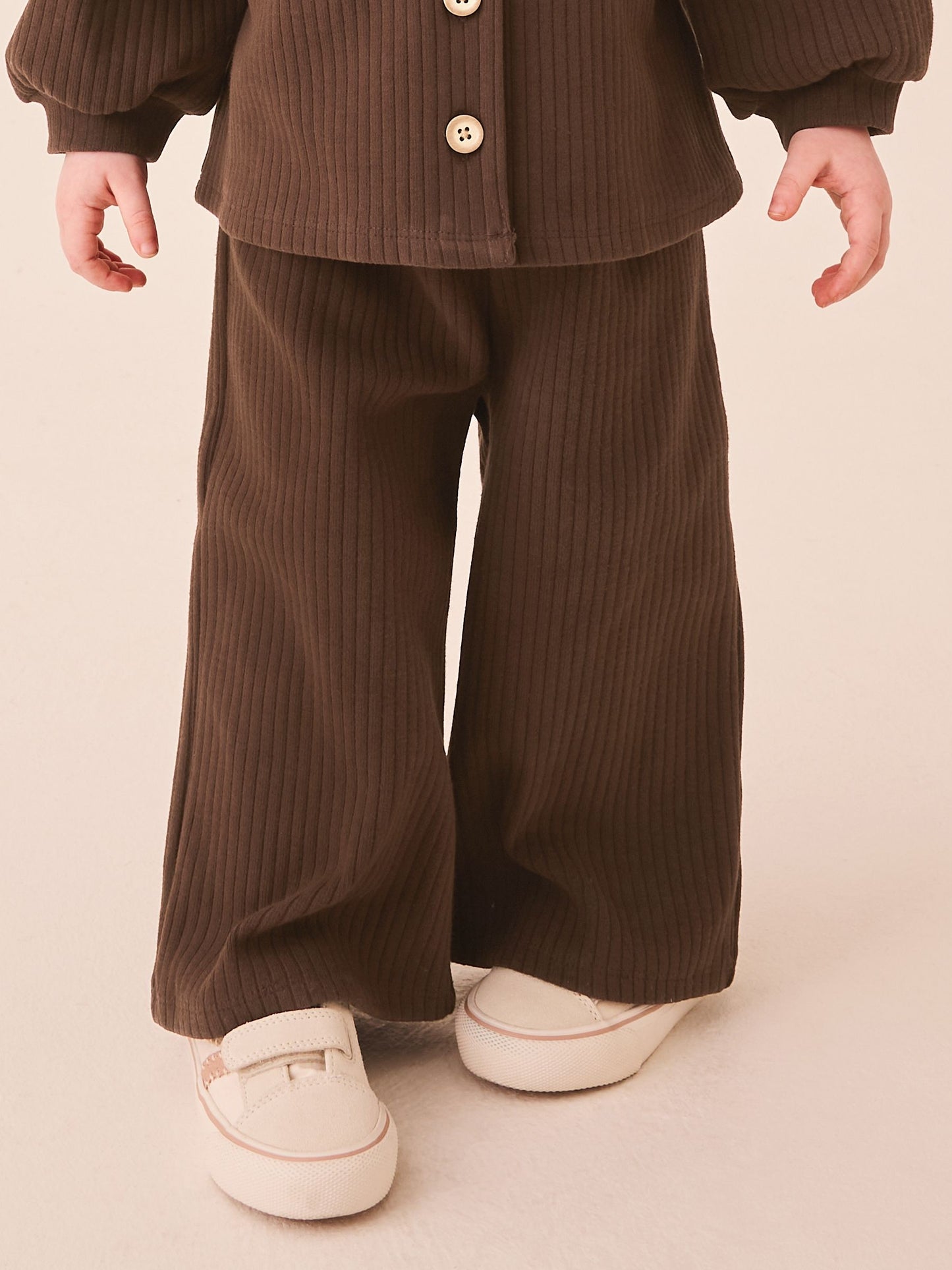 Dsiney Kidz - Chocolate Brown Ribbed Raglan Cardigan and Wide Leg Trousers Set (3mths-7yrs) image 2