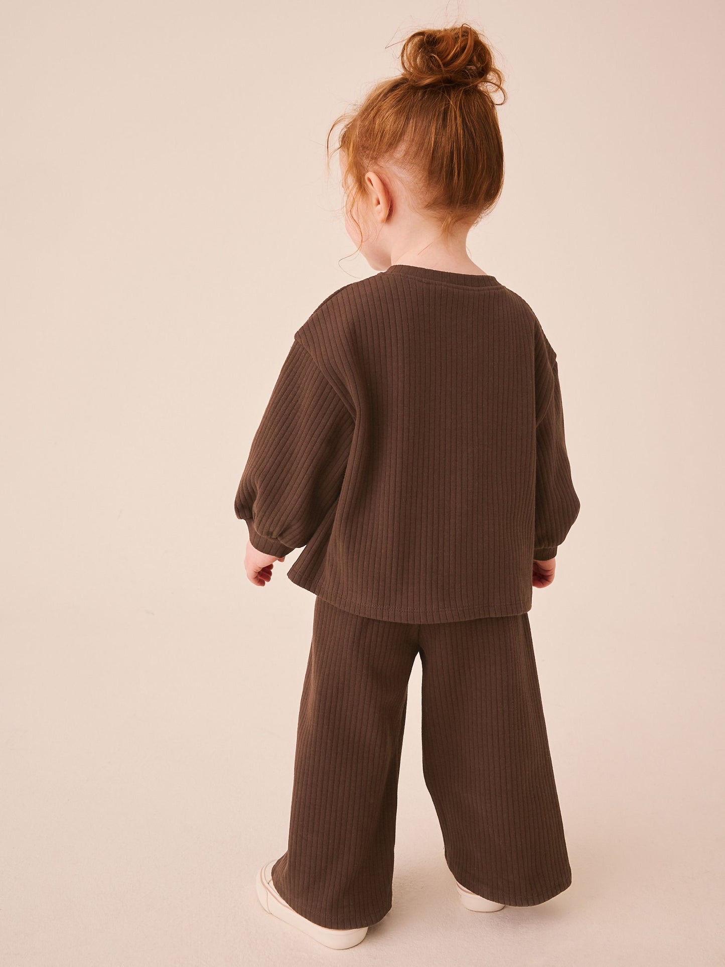 Dsiney Kidz - Chocolate Brown Ribbed Raglan Cardigan and Wide Leg Trousers Set (3mths-7yrs) image 3
