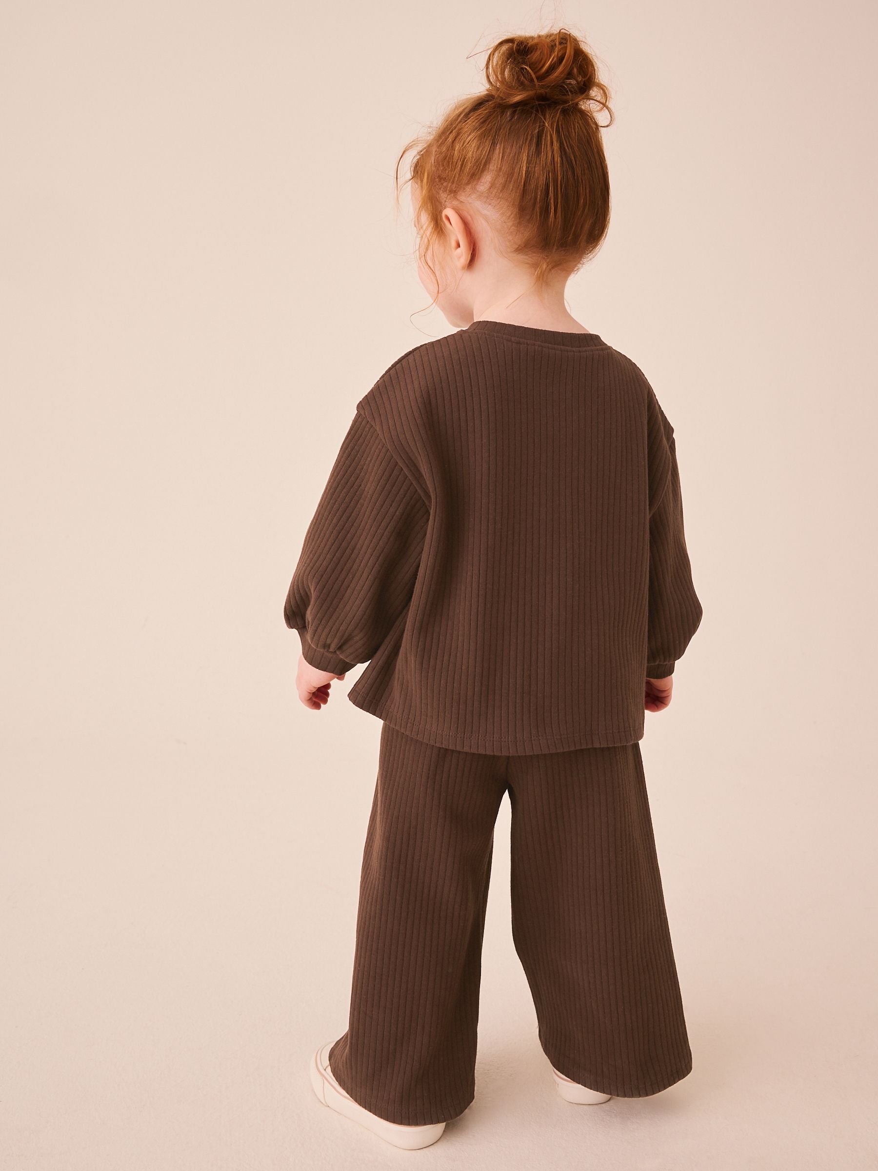 Dsiney Kidz - Chocolate Brown Ribbed Raglan Cardigan and Wide Leg Trousers Set (3mths-7yrs) image 3