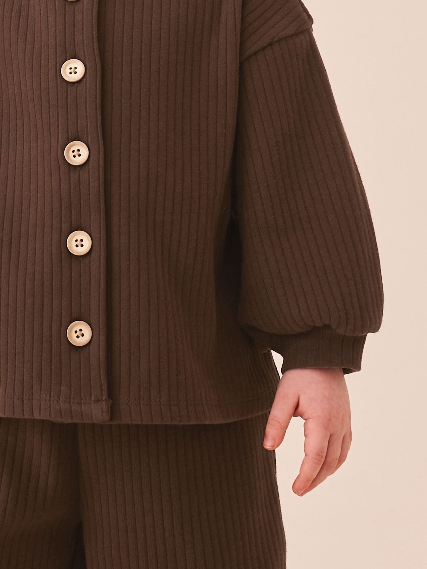 Dsiney Kidz - Chocolate Brown Ribbed Raglan Cardigan and Wide Leg Trousers Set (3mths-7yrs) image 4