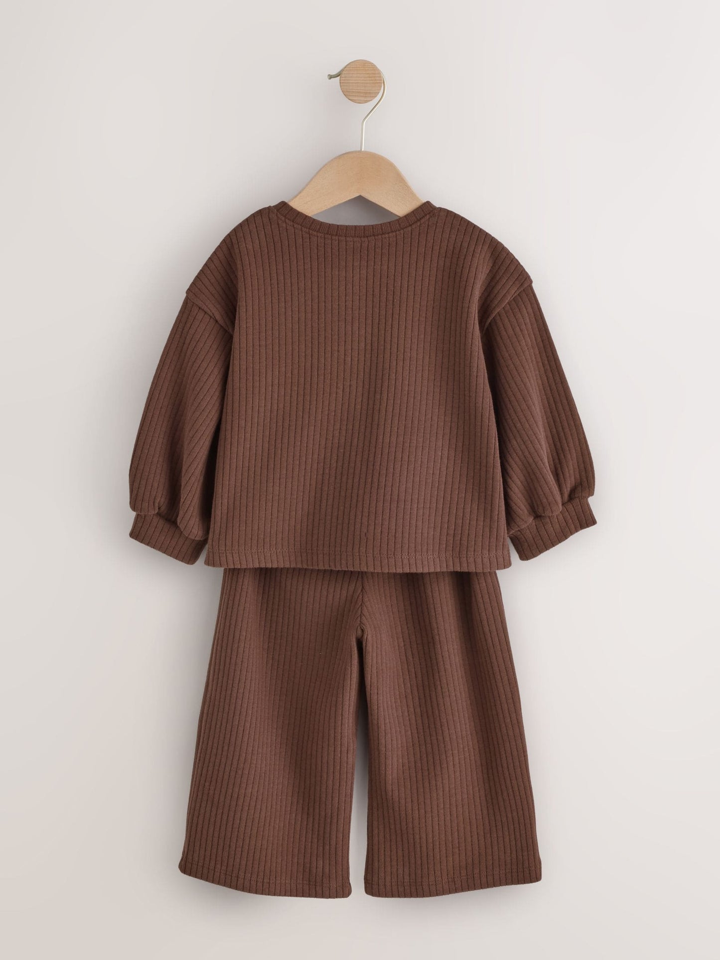 Dsiney Kidz - Chocolate Brown Ribbed Raglan Cardigan and Wide Leg Trousers Set (3mths-7yrs) image 7