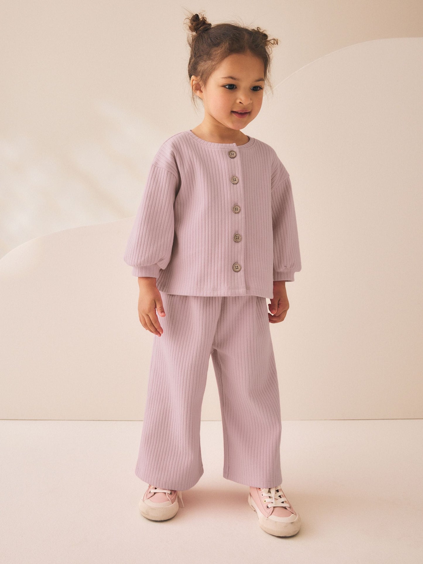 Dsiney Kidz - Pink Ribbed Raglan Cardigan and Wide Leg Trousers Set (3mths-7yrs) image 1