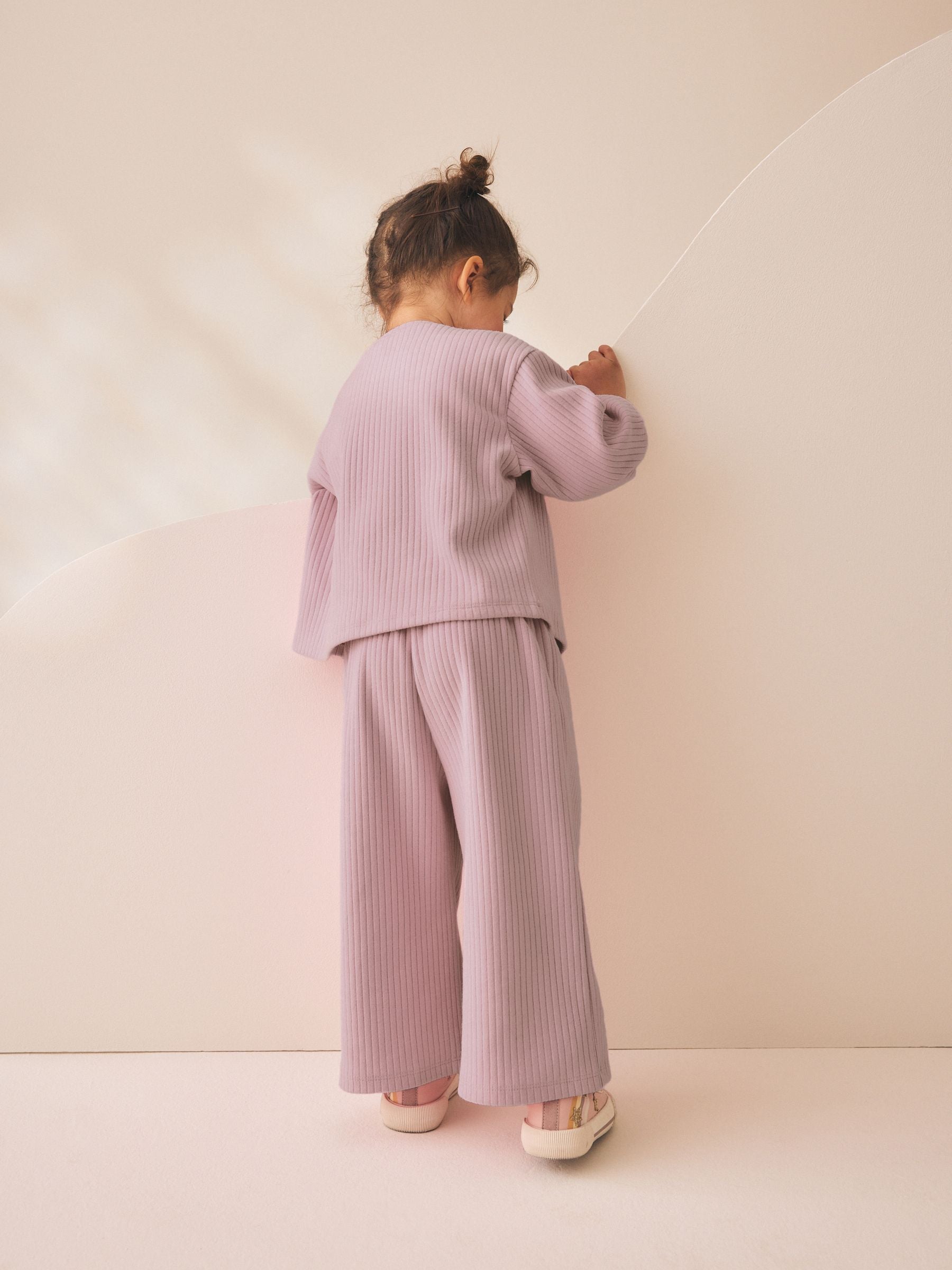 Dsiney Kidz - Pink Ribbed Raglan Cardigan and Wide Leg Trousers Set (3mths-7yrs) image 4