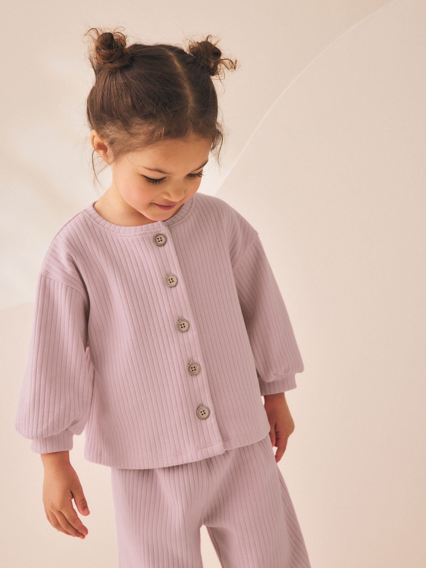 Dsiney Kidz - Pink Ribbed Raglan Cardigan and Wide Leg Trousers Set (3mths-7yrs) image 5