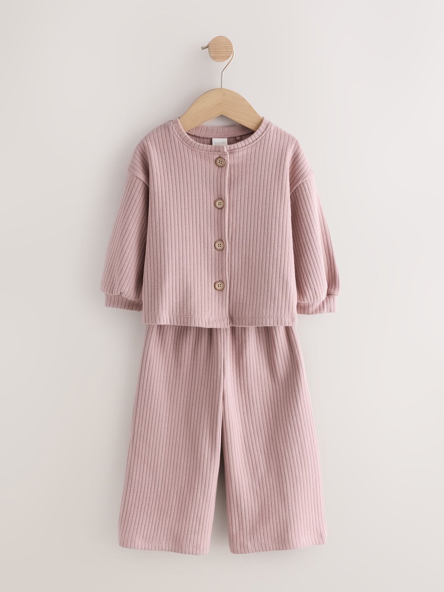 Dsiney Kidz - Pink Ribbed Raglan Cardigan and Wide Leg Trousers Set (3mths-7yrs) image 6