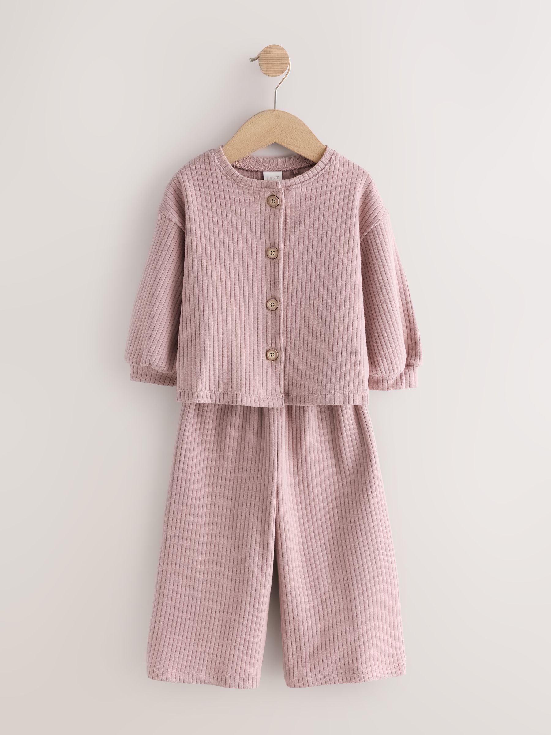 Dsiney Kidz - Pink Ribbed Raglan Cardigan and Wide Leg Trousers Set (3mths-7yrs) image 6