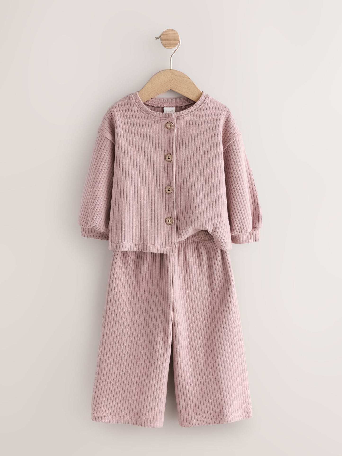 Dsiney Kidz - Pink Ribbed Raglan Cardigan and Wide Leg Trousers Set (3mths-7yrs) image 7
