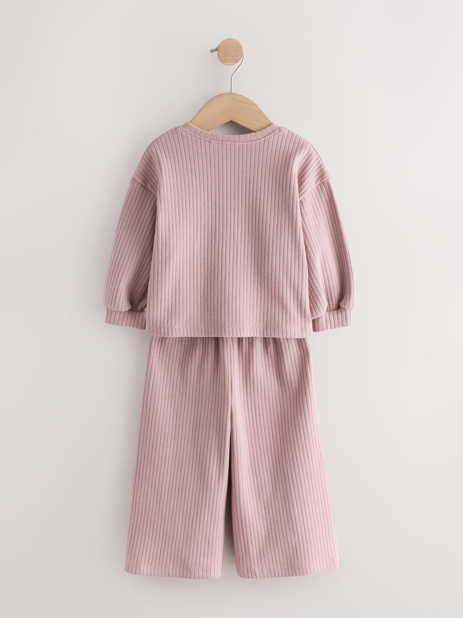 Dsiney Kidz - Pink Ribbed Raglan Cardigan and Wide Leg Trousers Set (3mths-7yrs) image 8
