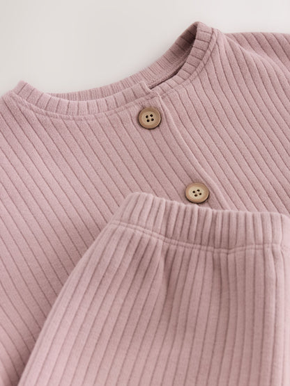 Dsiney Kidz - Pink Ribbed Raglan Cardigan and Wide Leg Trousers Set (3mths-7yrs) image 9