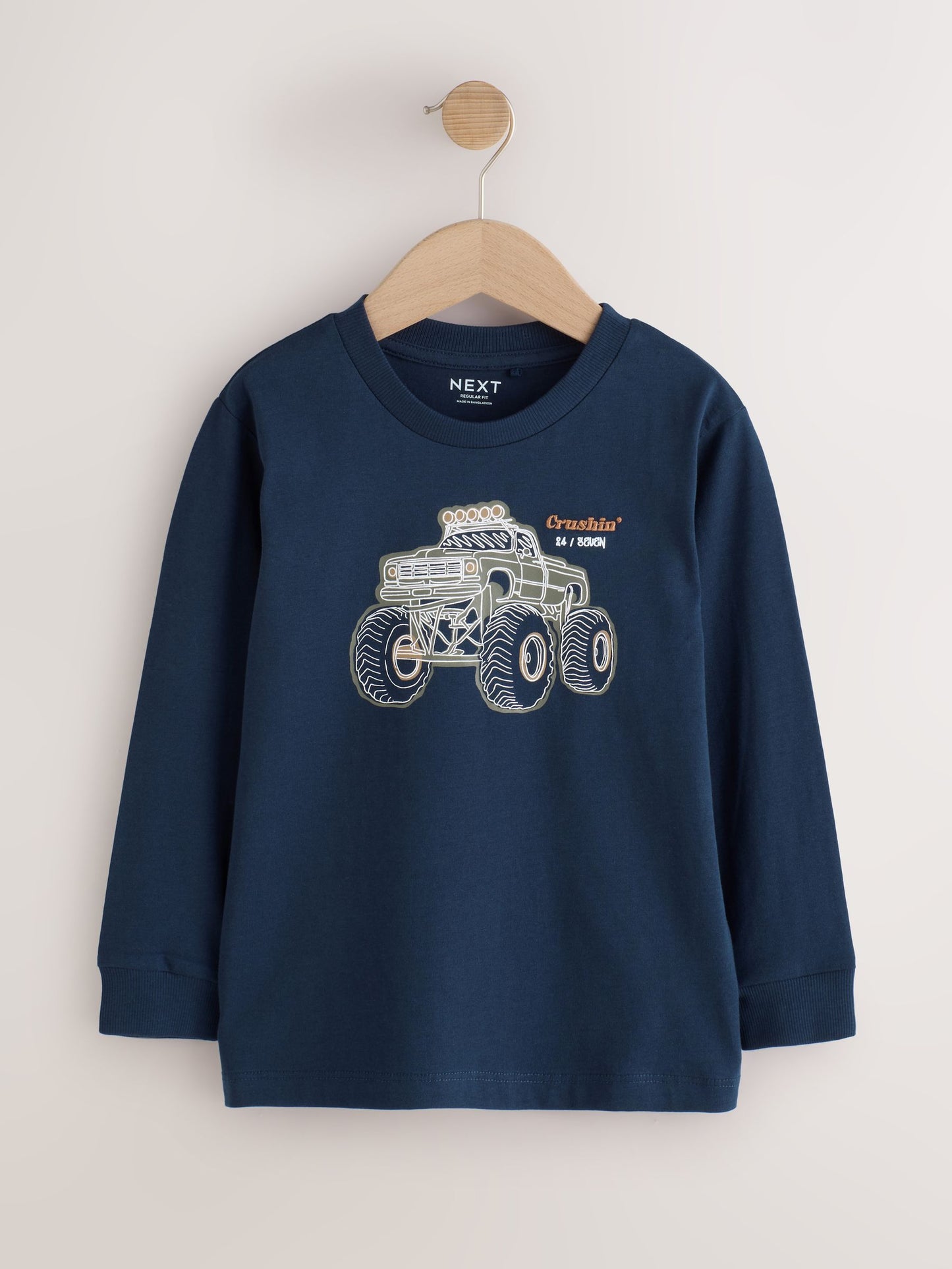 Dsiney Kidz - Navy/Tan/Stone Vehicles Graphic Long Sleeve Relaxed Fit T-Shirts 3 Pack (3-16yrs) image 4