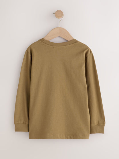 Dsiney Kidz - Navy/Tan/Stone Vehicles Graphic Long Sleeve Relaxed Fit T-Shirts 3 Pack (3-16yrs) image 5