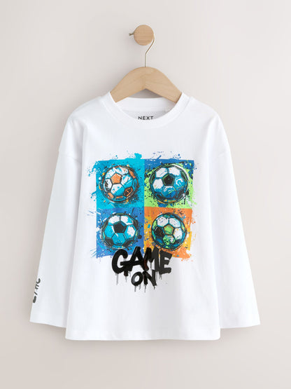 Dsiney Kidz - Black/Grey/White Graphic Long Sleeve Relaxed Fit T-Shirts 3 Pack (3-16yrs) image 2