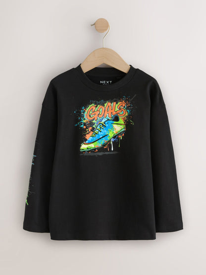 Dsiney Kidz - Black/Grey/White Graphic Long Sleeve Relaxed Fit T-Shirts 3 Pack (3-16yrs) image 3
