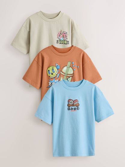 Dsiney Kidz - Blue/Cement/Rust Relaxed Fit Graphic Print Short Sleeve T-Shirts 3 Pack (3-16yrs) image 1