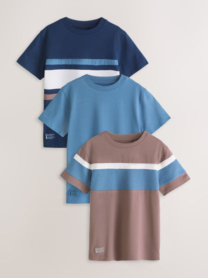 Dsiney Kidz - Mink/Blue/Navy Short Sleeve Colourblock T-Shirts (3-16yrs) image 1