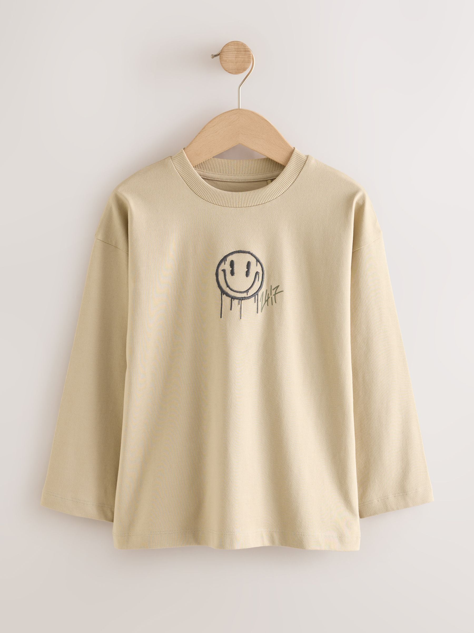 Dsiney Kidz - Stone/Khaki/Charcoal Graphic Long Sleeve Relaxed Fit T-Shirts 3 Pack (3-16yrs) image 2