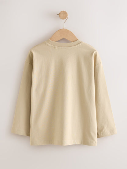 Dsiney Kidz - Stone/Khaki/Charcoal Graphic Long Sleeve Relaxed Fit T-Shirts 3 Pack (3-16yrs) image 3
