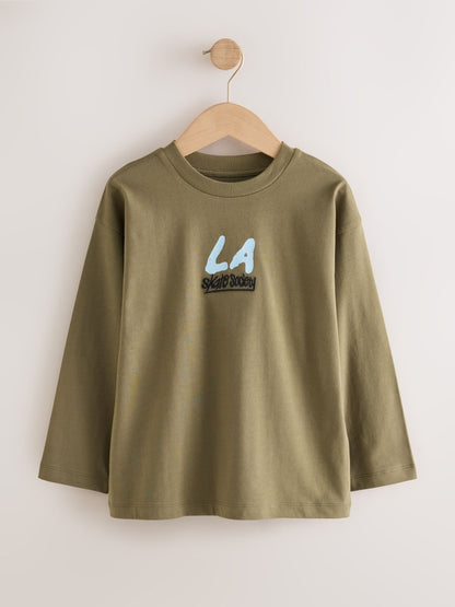 Dsiney Kidz - Stone/Khaki/Charcoal Graphic Long Sleeve Relaxed Fit T-Shirts 3 Pack (3-16yrs) image 4