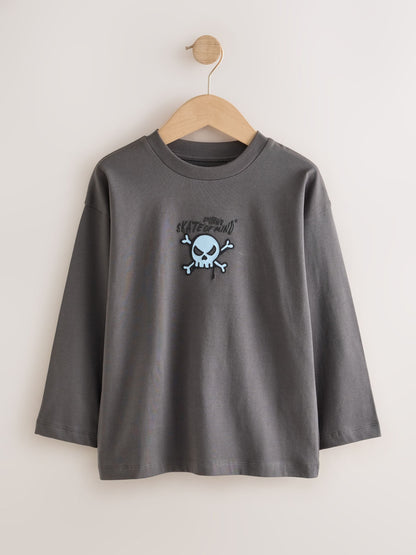 Dsiney Kidz - Stone/Khaki/Charcoal Graphic Long Sleeve Relaxed Fit T-Shirts 3 Pack (3-16yrs) image 5