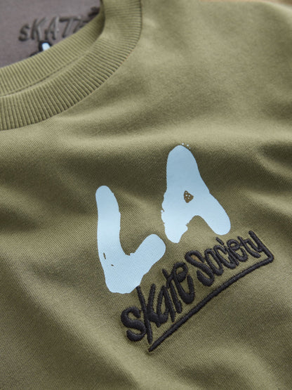 Dsiney Kidz - Stone/Khaki/Charcoal Graphic Long Sleeve Relaxed Fit T-Shirts 3 Pack (3-16yrs) image 7