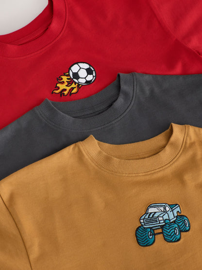 Dsiney Kidz - Red/Charcoal/Tan Relaxed Fit Graphic Print Short Sleeve T-Shirts 3 Pack (3-16yrs) image 6