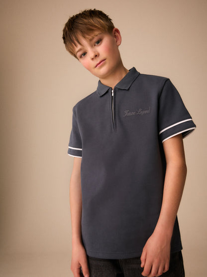 Dsiney Kidz - Charcoal Grey Zip Neck Short Sleeve Jersey Polo Shirt (3-16yrs) image 1