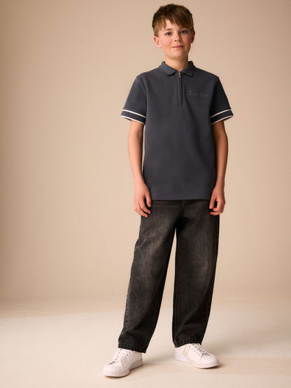 Dsiney Kidz - Charcoal Grey Zip Neck Short Sleeve Jersey Polo Shirt (3-16yrs) image 2