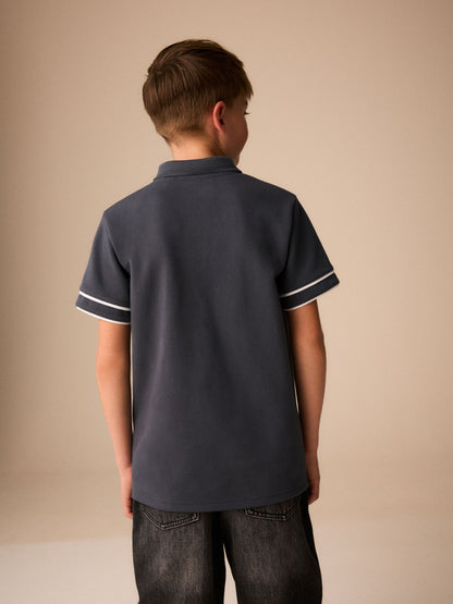 Dsiney Kidz - Charcoal Grey Zip Neck Short Sleeve Jersey Polo Shirt (3-16yrs) image 3