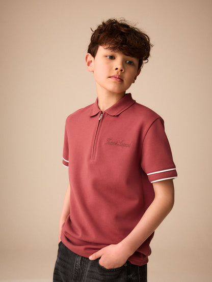 Dsiney Kidz - Rust Brown Zip Neck Short Sleeve Jersey Polo Shirt (3-16yrs) image 1