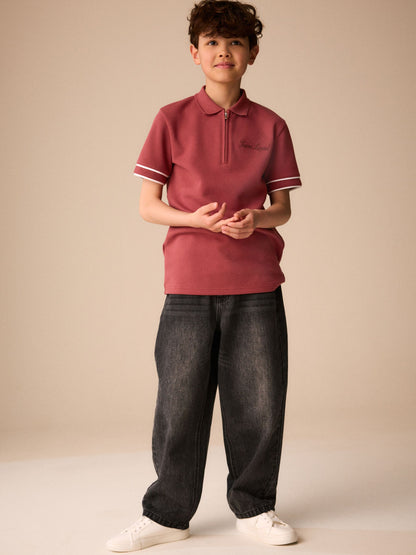 Dsiney Kidz - Rust Brown Zip Neck Short Sleeve Jersey Polo Shirt (3-16yrs) image 2