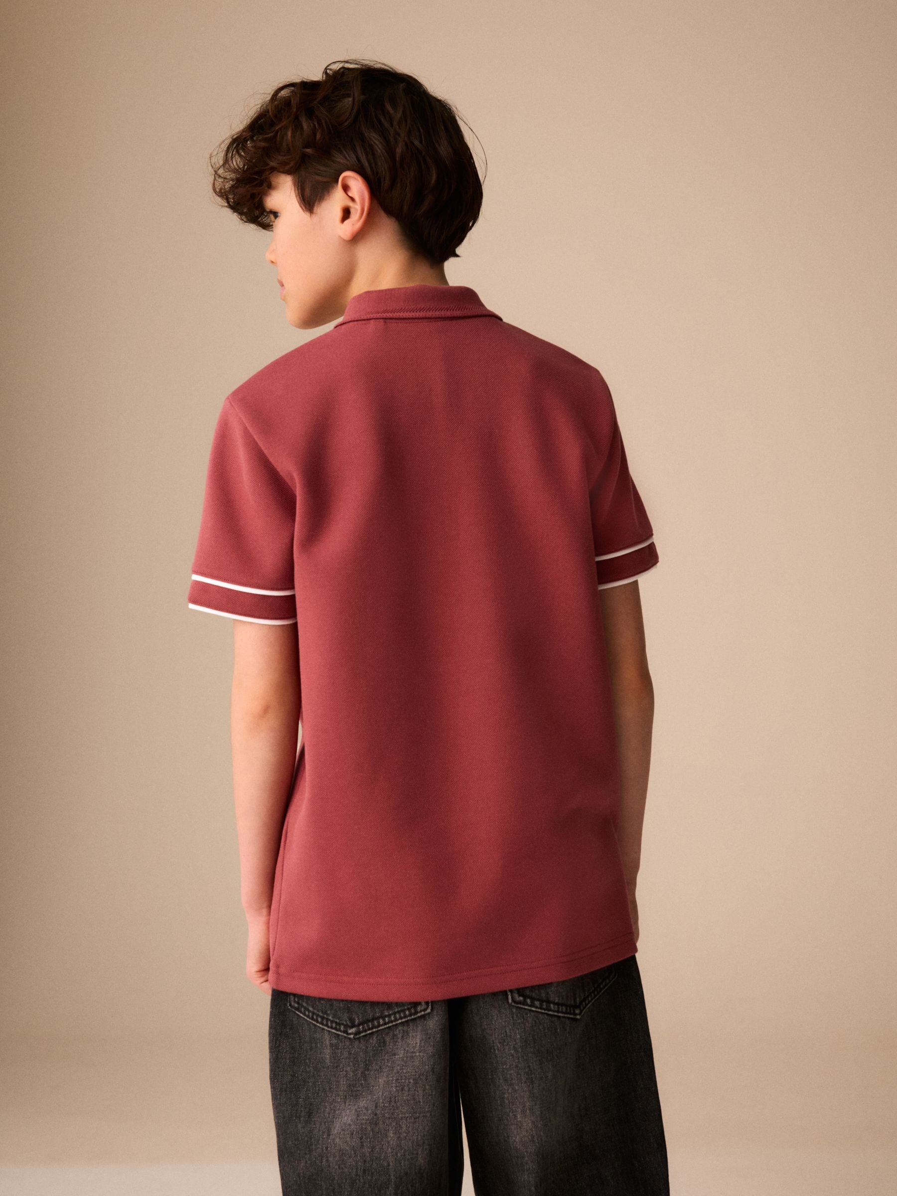 Dsiney Kidz - Rust Brown Zip Neck Short Sleeve Jersey Polo Shirt (3-16yrs) image 3