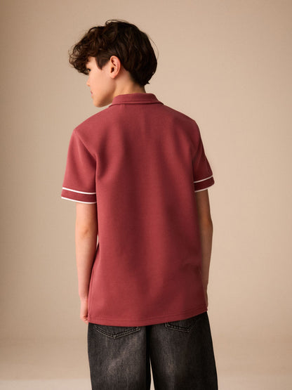Dsiney Kidz - Rust Brown Zip Neck Short Sleeve Jersey Polo Shirt (3-16yrs) image 3