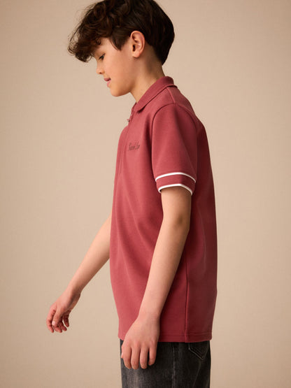 Dsiney Kidz - Rust Brown Zip Neck Short Sleeve Jersey Polo Shirt (3-16yrs) image 4