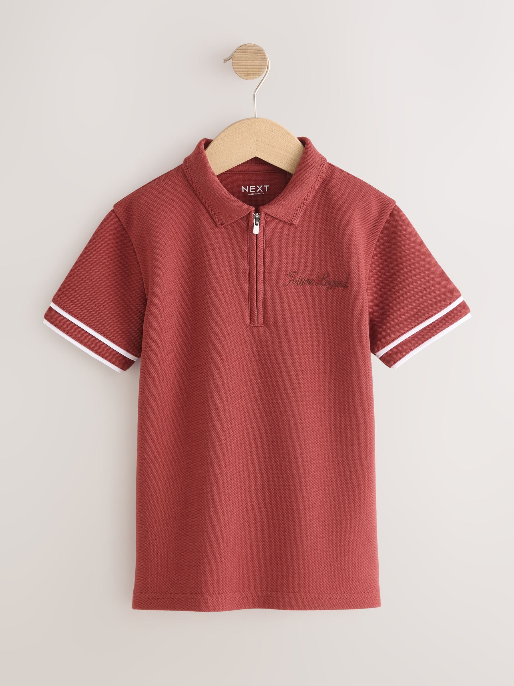 Dsiney Kidz - Rust Brown Zip Neck Short Sleeve Jersey Polo Shirt (3-16yrs) image 5