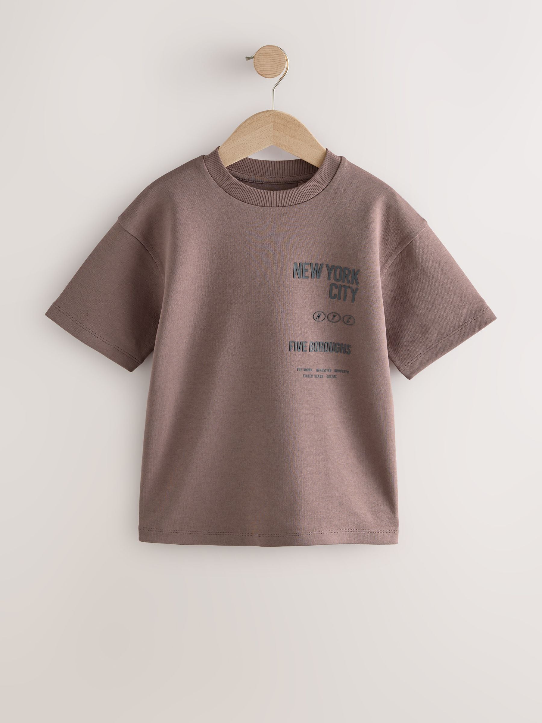 Dsiney Kidz - Mink Brown NY Graphic Heavyweight Short Sleeve T-Shirt (3-16yrs) image 1