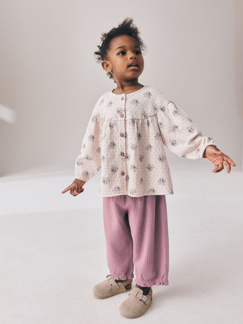 Pink Ditsy Floral Long Sleeve Blouse and Bloomer Trousers Set (3mths-7yrs) image 1