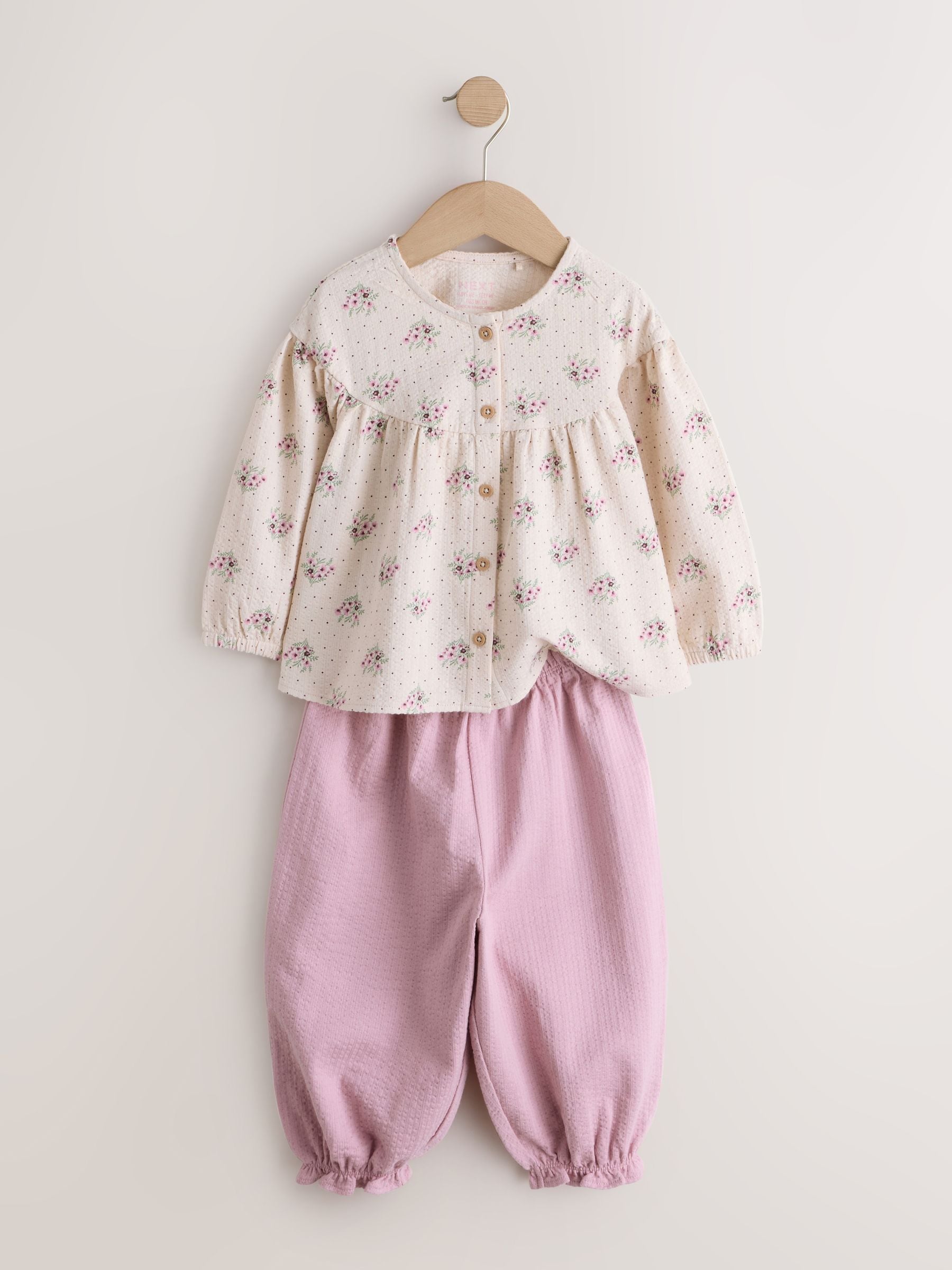Pink Ditsy Floral Long Sleeve Blouse and Bloomer Trousers Set (3mths-7yrs) image 6