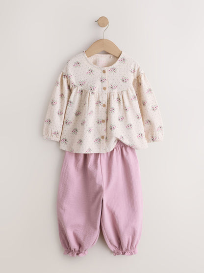Pink Ditsy Floral Long Sleeve Blouse and Bloomer Trousers Set (3mths-7yrs) image 6