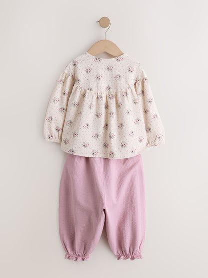 Pink Ditsy Floral Long Sleeve Blouse and Bloomer Trousers Set (3mths-7yrs) image 7