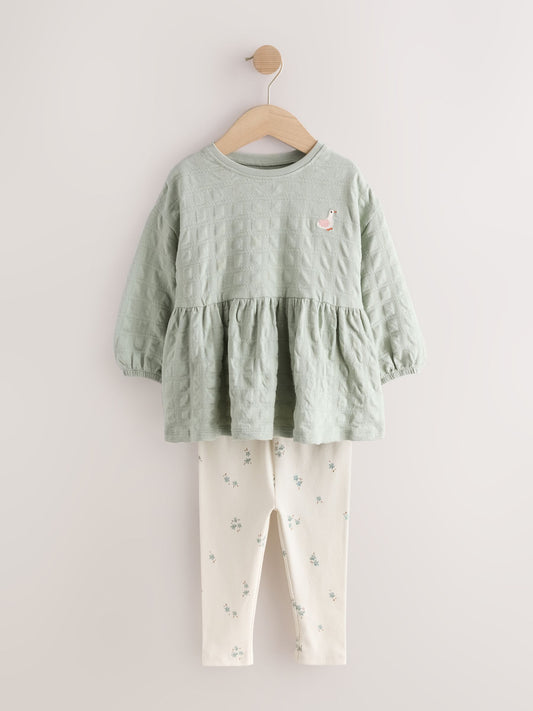 Dsiney Kidz - Sage Green Long Sleeve Textured Blouse and Leggings Set (3mths-7yrs) image 1