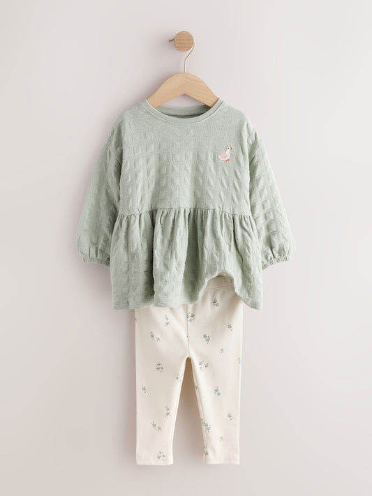 Dsiney Kidz - Sage Green Long Sleeve Textured Blouse and Leggings Set (3mths-7yrs) image 2