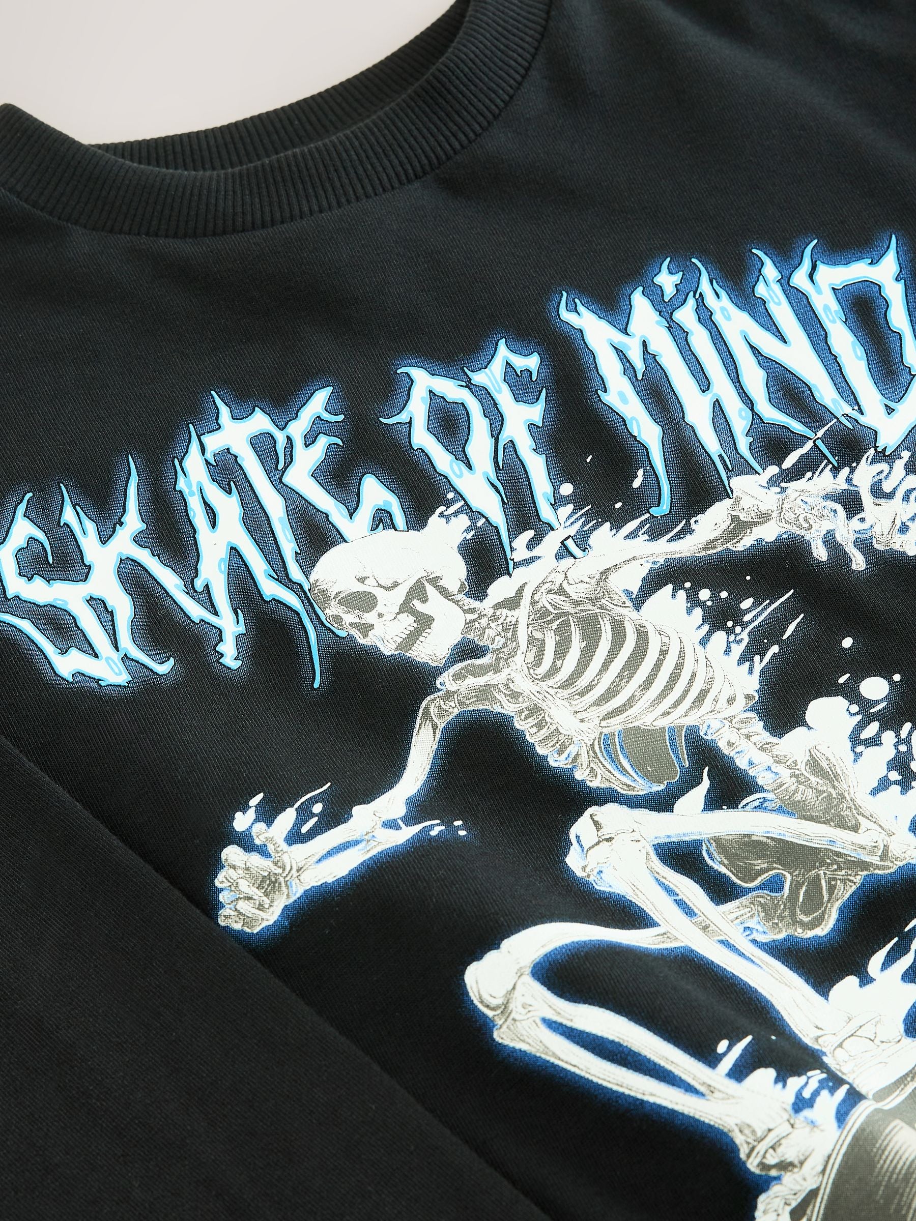 Dsiney Kidz - Black Skeleton Relaxed Fit Graphic Long Sleeve Cotton T-Shirt (3-16yrs) image 4