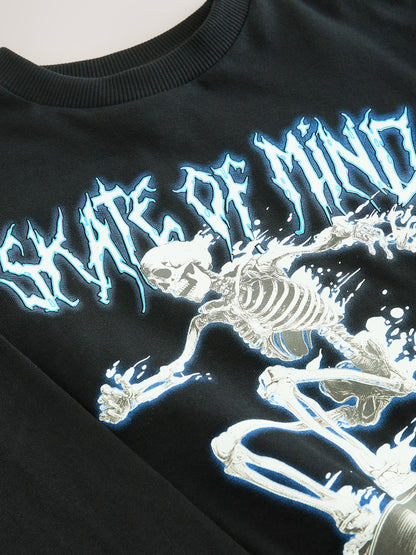 Dsiney Kidz - Black Skeleton Relaxed Fit Graphic Long Sleeve Cotton T-Shirt (3-16yrs) image 4
