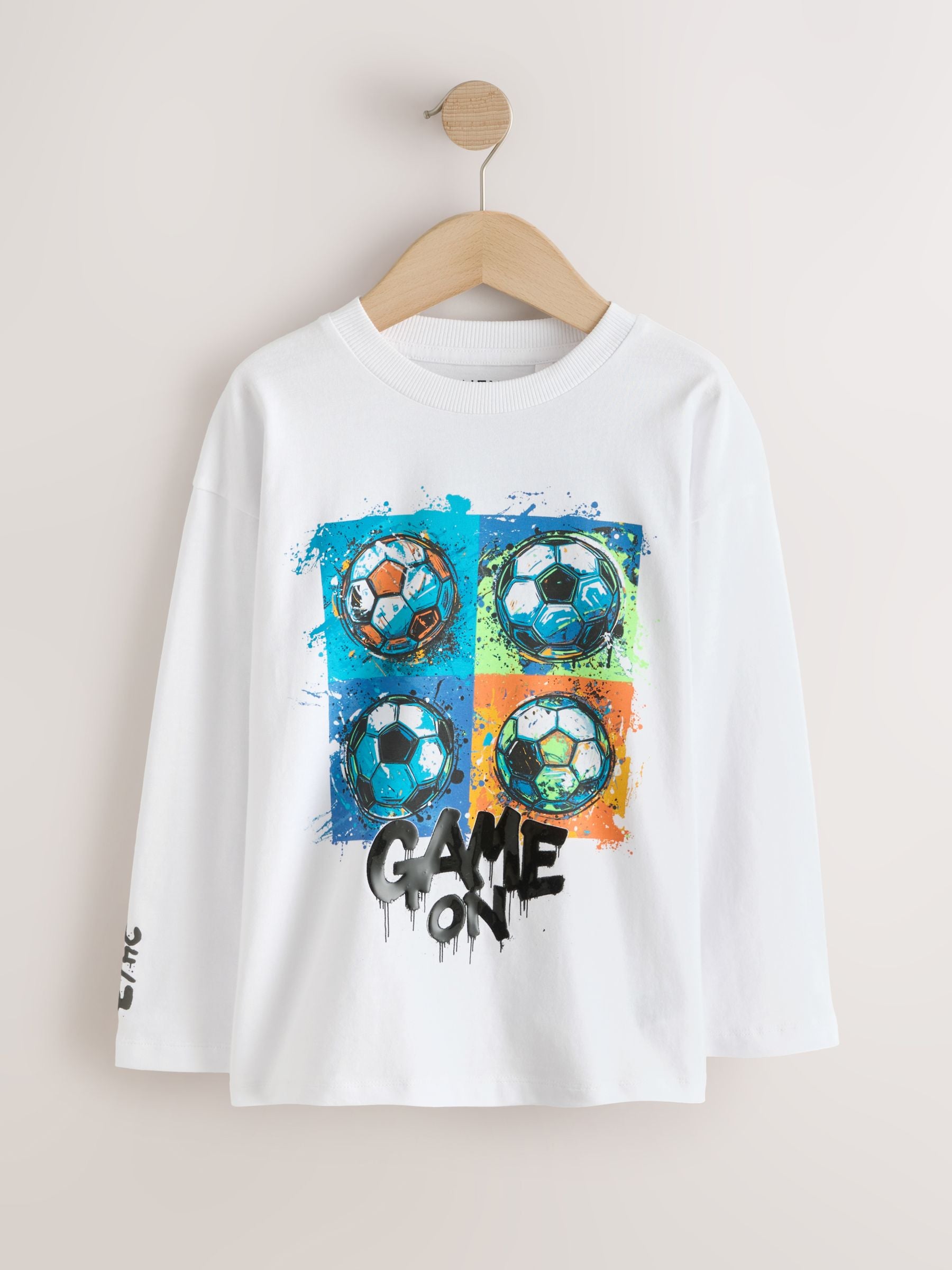 Dsiney Kidz - White Football Relaxed Fit Graphic Long Sleeve Cotton T-Shirt (3-16yrs) image 1