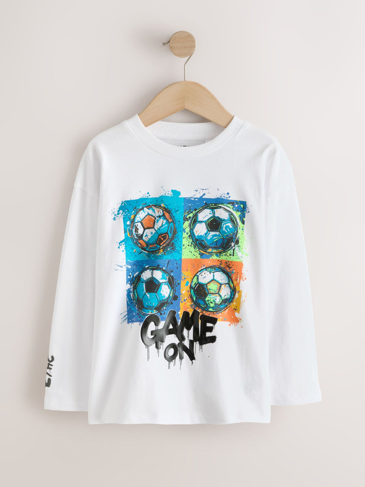 Dsiney Kidz - White Football Relaxed Fit Graphic Long Sleeve Cotton T-Shirt (3-16yrs) image 1