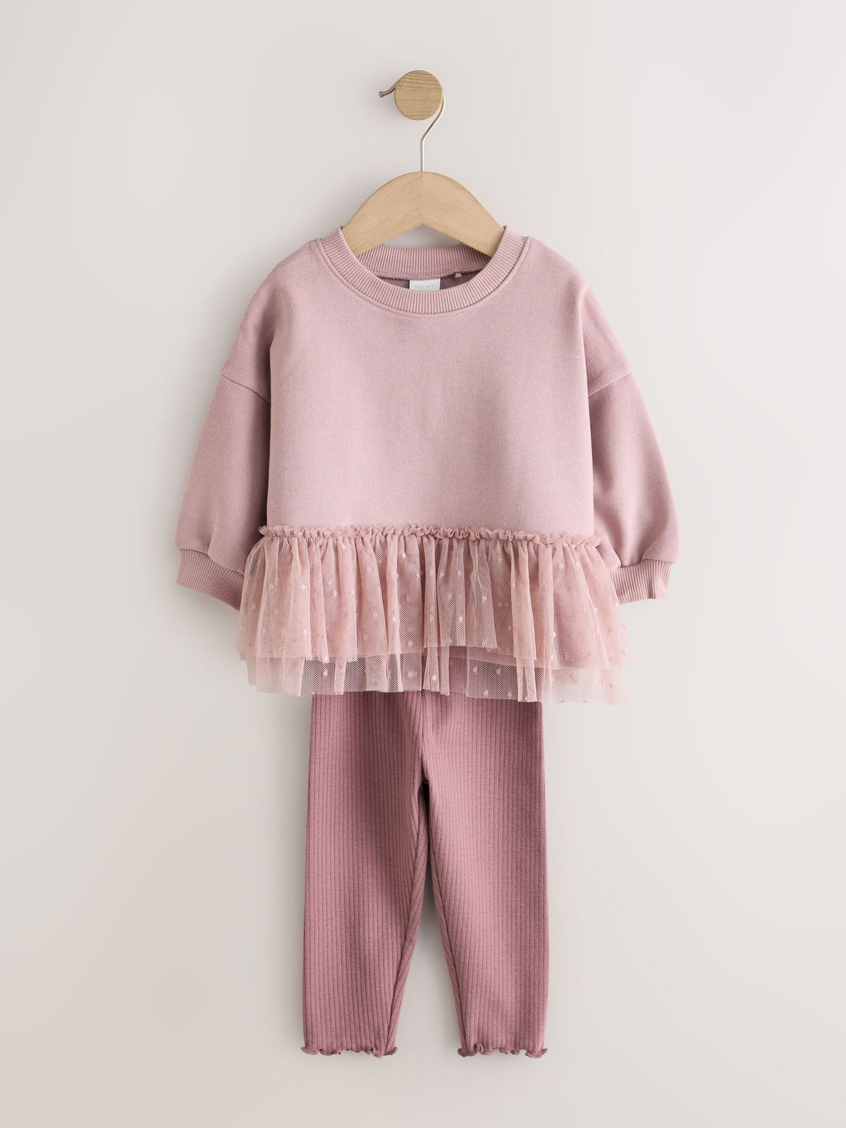 Mauve Purple Mesh Peplum Sweatshirt and Leggings Set (3mths-7yrs) - image 1