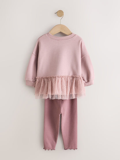 Mauve Purple Mesh Peplum Sweatshirt and Leggings Set (3mths-7yrs) - image 2